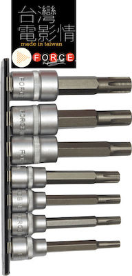 Force Lange Bit-Stecknüsse mit Bits Ribe und Antriebsvierkant 3/8'', 1/2'' Set 7Stück