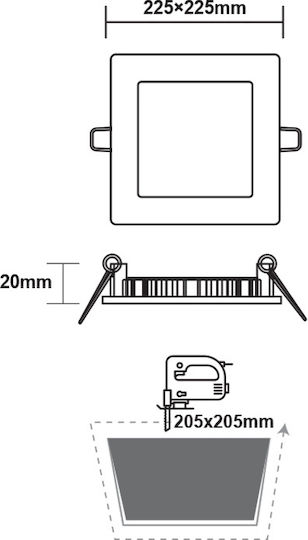 Aca Panou LED Pătrat Încastrat 18W cu Lumină Alb Rece 6500K 22.5x22.5cm