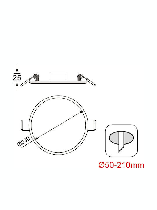 Aca Round Recessed LED Panel 19W with Cool White Light 6000K 23cm