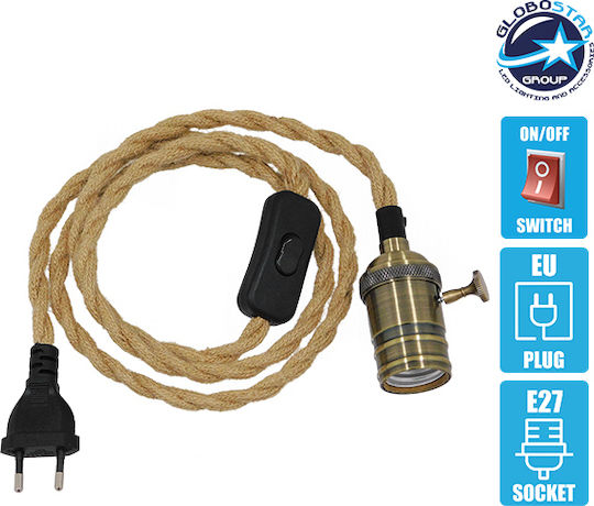 GloboStar Whip Ντουί Ρεύματος με Υποδοχή E27 Μπρούτζινο 91041
