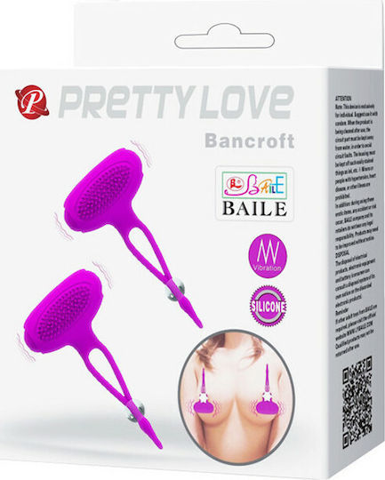 Pretty Love Bancroft Silicone Vibrating Nipple Clamps Σφιγκτήρες Θηλών σε Μωβ Χρώμα 3τμχ