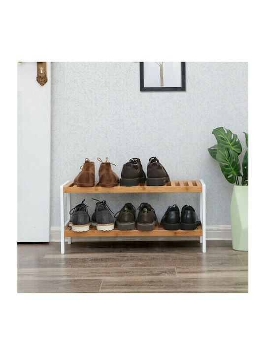 Suport pentru pantofi din Bambus cu 2 Rafturi Bej L70xW26xH33cm
