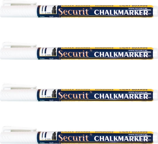 Securit Chalk Marker Set Marker Weiß Tafel Flüssige Kreide Für Glas mit dünner Nase 4Stück