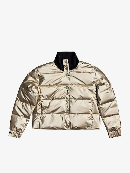 Cross Stepping Women's Short Puffer Jacket for Winter Gold