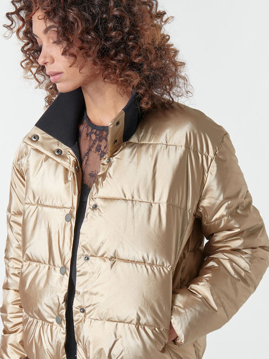 Cross Stepping Women's Short Puffer Jacket for Winter Gold