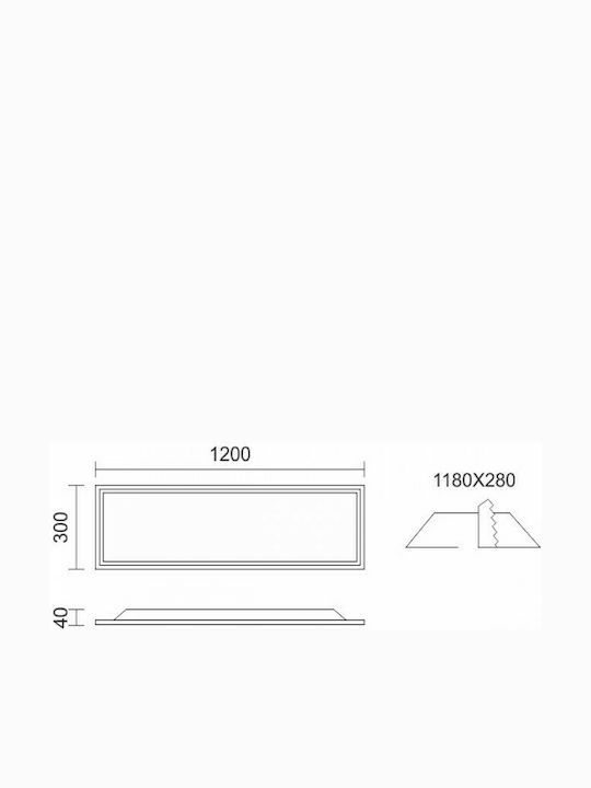 Spot Light Rectangular Recessed LED Panel 40W with Natural White Light 4000K 120x30cm