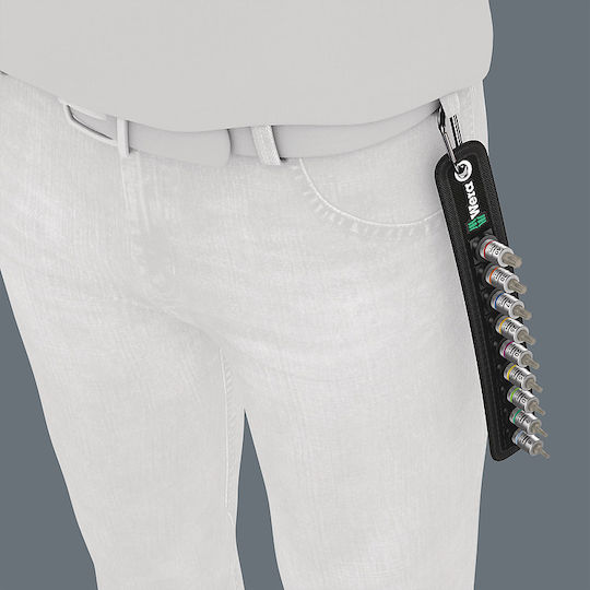 Wera Set Sockets 1/4" Belt A 3 Torx HF Zyklop Walnut with Torx Head and Socket 1/4'' T10 / T15 / T20 / T25 / T27 / T30 / T40 / T8 / T9 9pcs
