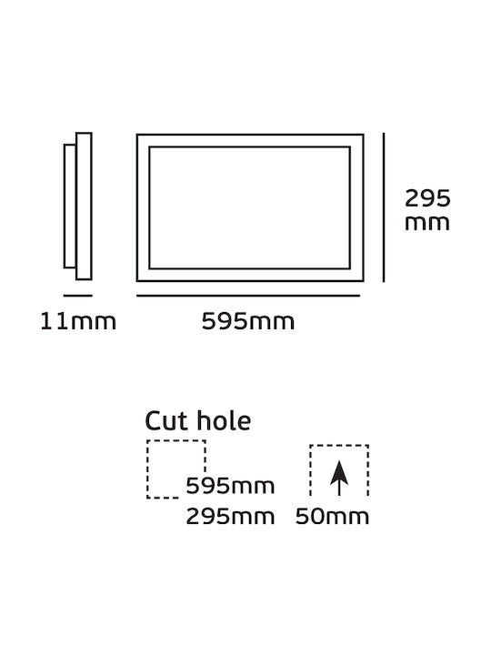 VK Lighting Rectangular Recessed LED Panel 36W with Cool White Light 6000K 60x30cm