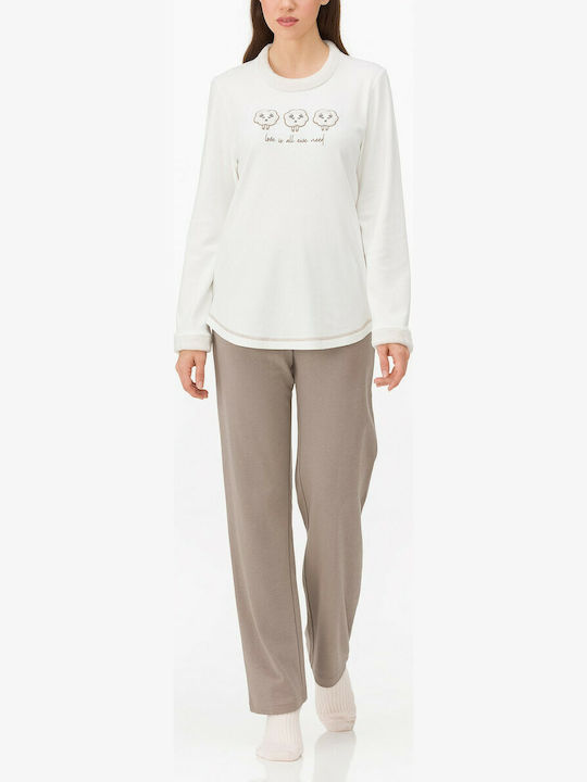 Vamp Winter Damen Pyjama-Set Baumwolle Weiß Sheep