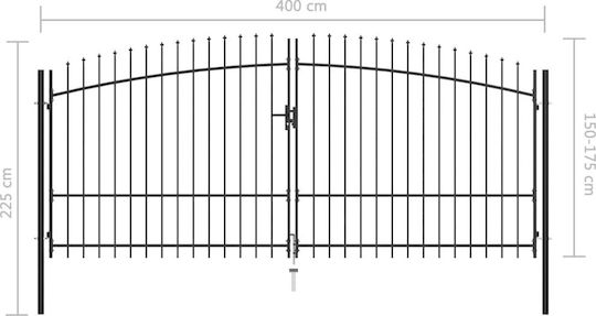 vidaXL Poartă de Gard din Metal cu Garduri în Culoarea Negru 2.25x4.0m
