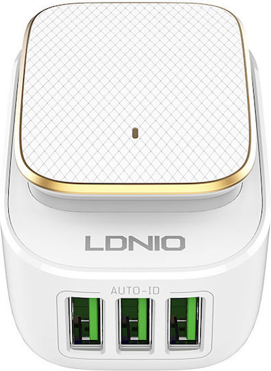 Ldnio Φορτιστής Χωρίς Καλώδιο με 3 Θύρες USB-A 17W Λευκός (A3305)
