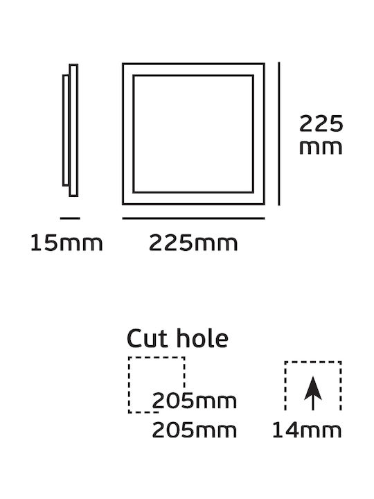VK Lighting Square Recessed LED Panel 18W with Natural White Light 4000K 22.5x22.5cm