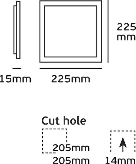 VK Lighting Square Recessed LED Panel 18W with Natural White Light 4000K 22.5x22.5cm