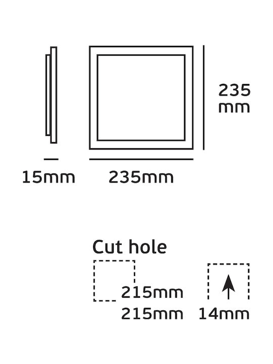 VK Lighting Square Recessed LED Panel 24W with Natural White Light 4000K 23.5x23.5cm