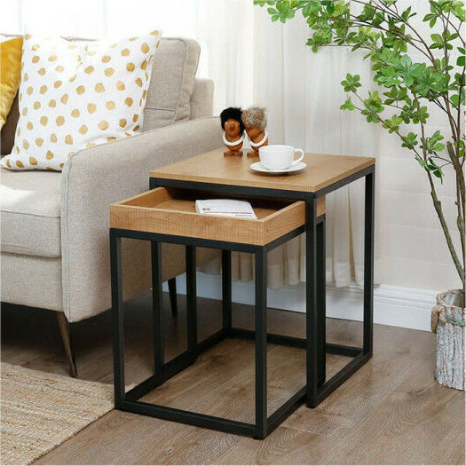 Rectangular Set Zigon Wooden Beige 2 Pieces W55xL45xH40cm
