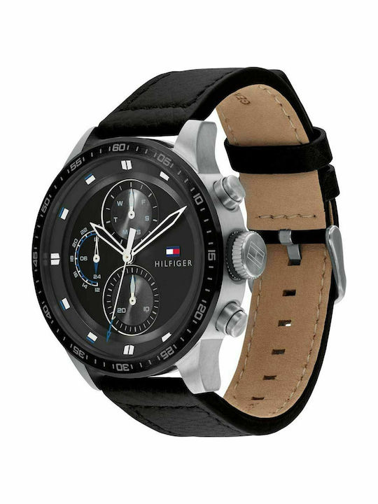 Trent Мъжки Часовник 46mm Хронограф На Батерия с Черна Кожена Каишка