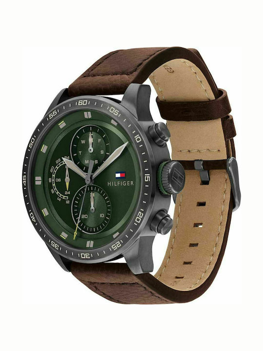 Tommy Hilfiger Trent Ανδρικό Ρολόι 44mm Χρονογράφος Μπαταρίας με Καφέ Δερμάτινο Λουράκι