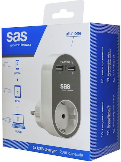 SAS Зарядно без кабел с 2 USB-A порта Сив (Go Multi)