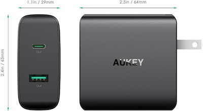 Aukey USB / USB Type-C Wall Adapter Μαύρο (PA-Y10)
