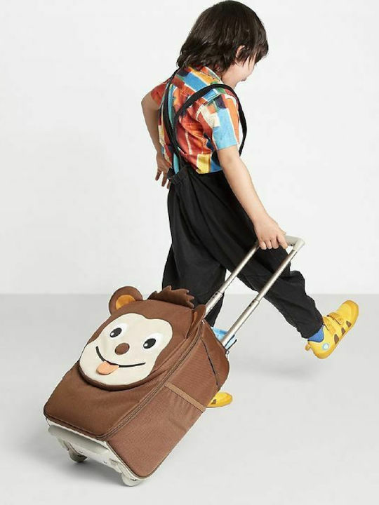 Affenzahn Monkey Valiză De Călătorie Pentru Copii De Cabină Din Material Textil Maro Cu 2 Roți Înălțime 40 Cm