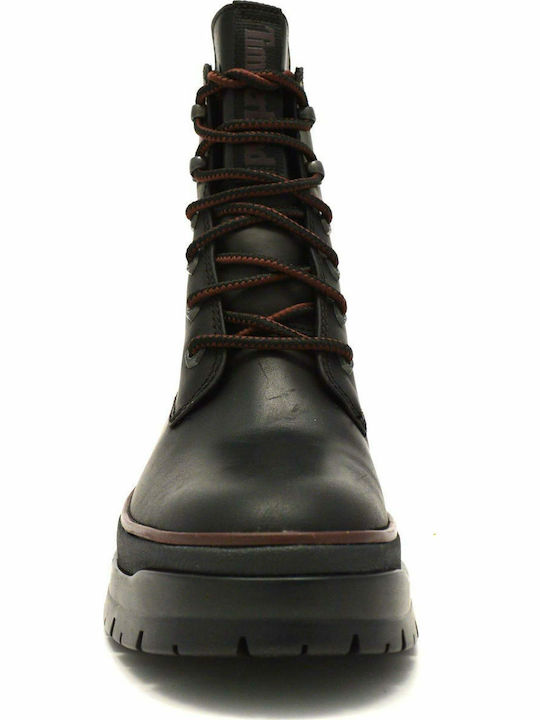 Malynn EK+ Waterproof Ghete Dama De Piele Bocanci Cu Toc Mediu Negri