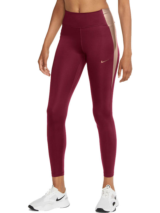 Nike One Women's Long Training Legging High Waisted Dri-Fit Burgundy