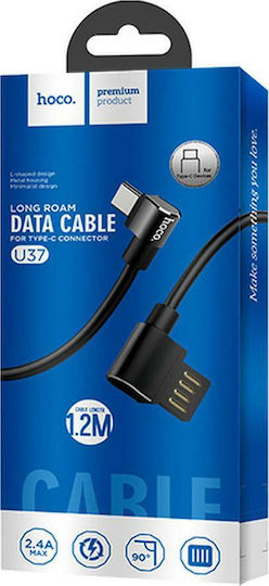 Hoco U37 Long Roam Angle (90°) / Regular USB 2.0 Cable USB-C male - USB-A Μαύρο 1.2m HC-U37-TYPEC-BLACK