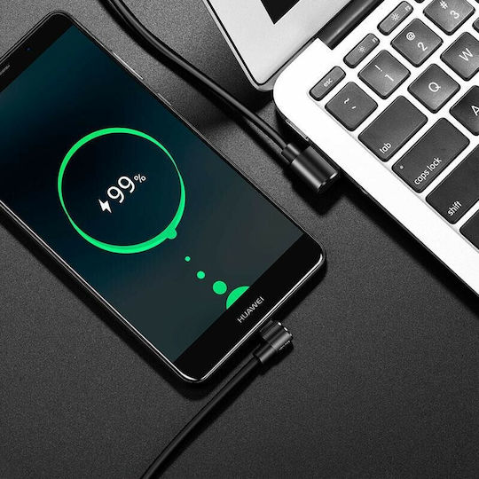 Hoco U37 Long Roam Angle (90°) / Regular USB 2.0 Cable USB-C male - USB-A Μαύρο 1.2m HC-U37-TYPEC-BLACK