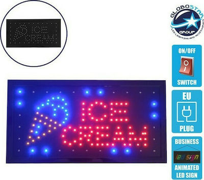 GloboStar Ice Cream Πινακίδα LED με Κίνηση Μονής Όψης 48x25cm Κόκκινο / Μπλε / Πορτοκαλί