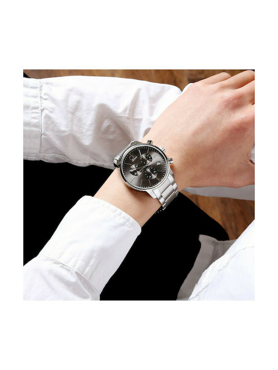 Calvin Klein City Мъжки Часовник 43mm Хронограф На Батерия С Металик Гривна Сребристо/черен