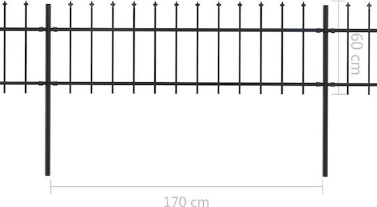 vidaXL Metal Fence Railings with Spears in Black Color 60cm x 3.4m