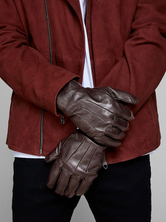 Jack & Jones Men's Leather Gloves Dark Brown -Dark Earth