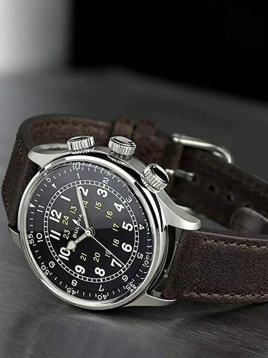 Bulova Pilot Ανδρικό Ρολόι 38mm Μπαταρίας με Καφέ Δερμάτινο Λουράκι