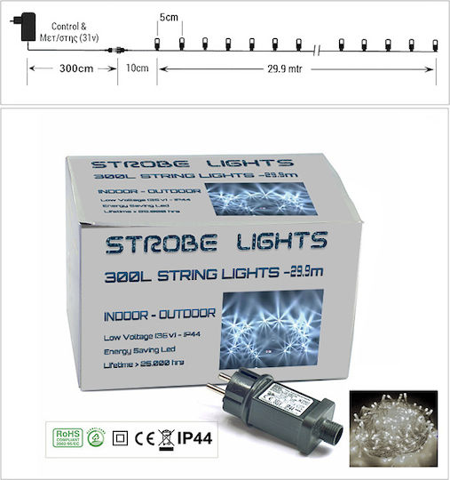 300 Lights LED 33m. Natural White in String 1pcs