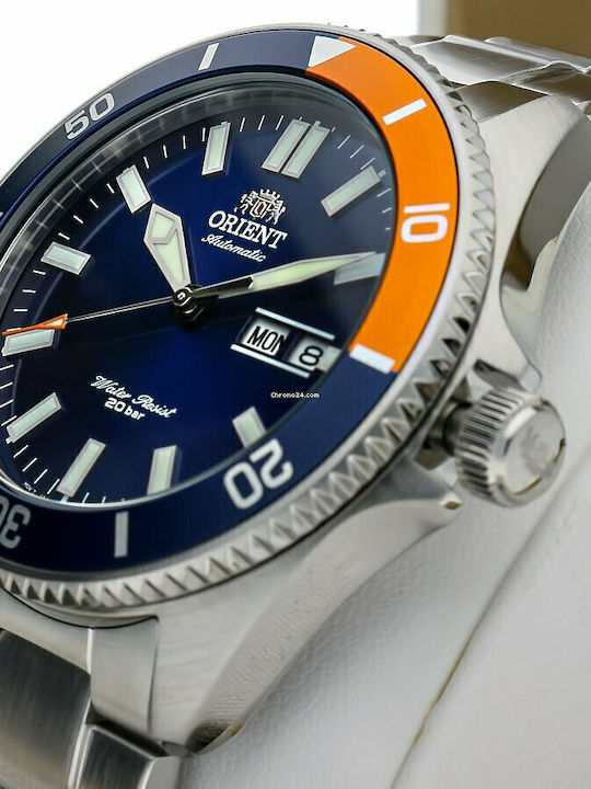 Orient Ανδρικό Ρολόι 42mm Αυτόματο με Ασημί Μεταλλικό Μπρασελέ