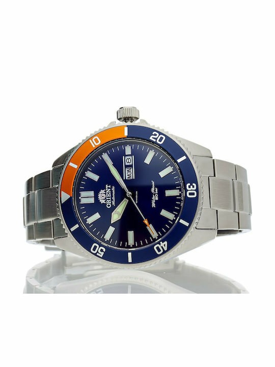 Orient Ανδρικό Ρολόι 42mm Αυτόματο με Ασημί Μεταλλικό Μπρασελέ