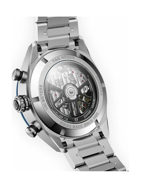 TAG Heuer Carrera Ανδρικό Ρολόι 44mm Χρονογράφος Αυτόματο με Ασημί Μεταλλικό Μπρασελέ
