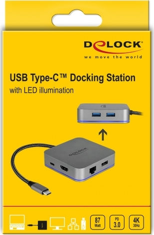 DeLock USB-C Docking Station με HDMI 4K PD Ethernet Γκρι (87742)