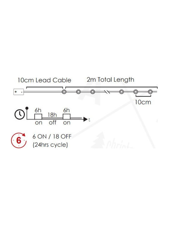 20 Light Bulb LED 2.1μ x 210εκ Warm White Battery In String with Copper Cable Aca