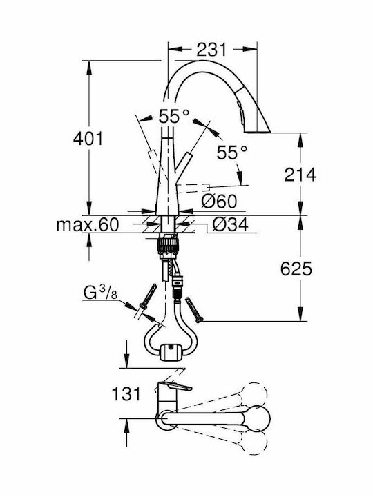 Grohe Zedra Küchenarmatur Zähler mit Abnehmbare Dusche Chrom