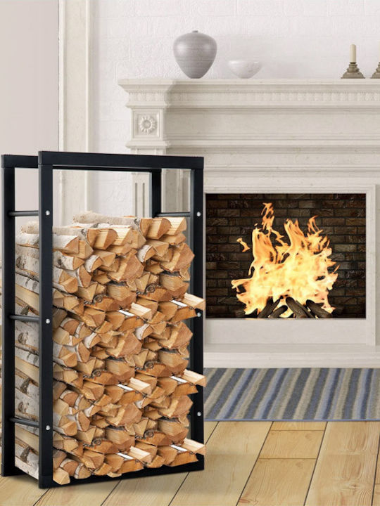 HomCom Inox Ράφι Αποθήκευσης Ξύλων 60x25x100cm Μαύρο