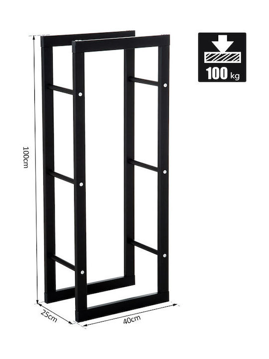 HomCom Metallische Holzablage für Kamin 40 x 25 x 100 Metallisch Regal Holzlagerung 40x25x100cm