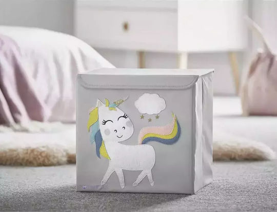 Potwells Children's Folding Storage Box made of Fabric Unicorn Gray 33x32x32cm 1pcs