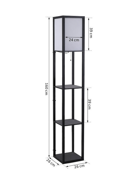 HomCom Floor Lamp H160xW26cm. with Socket for Bulb E27 Black
