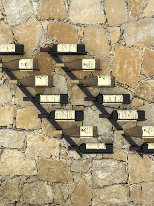 vidaXL Επιτοίχια Μπουκαλοθήκη Μεταλλική για 14 Μπουκάλια Μαύρη 88x8x72εκ.