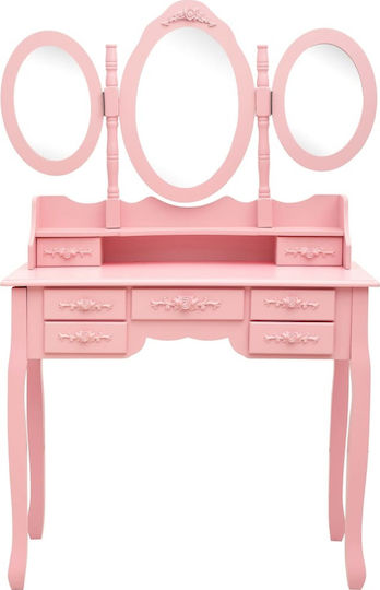 Bodenstehende Schminktisch Schlafzimmer Holz Rosa mit Spiegel & Hocker 90x40x146cm