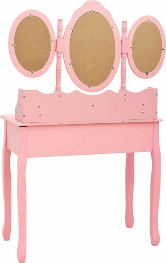 Bodenstehende Schminktisch Schlafzimmer Holz Rosa mit Spiegel & Hocker 90x40x146cm