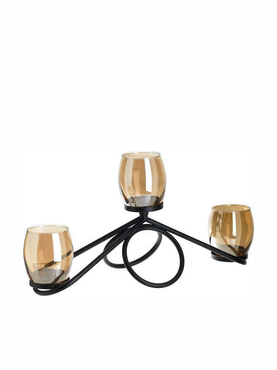 Inart Candle Holder Metal 3 Seats Black/Black/Black 41x13x21cm 1pcs