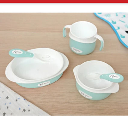 Kiokids Feeding Set made of Plastic Turquoise 5pcs for 6+ months