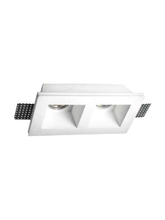 VK Lighting Παραλληλόγραμμο Γύψινο Χωνευτό Σποτ με Ντουί GU10 Διπλό Λευκό 21.4x11.7εκ. 1τμχ